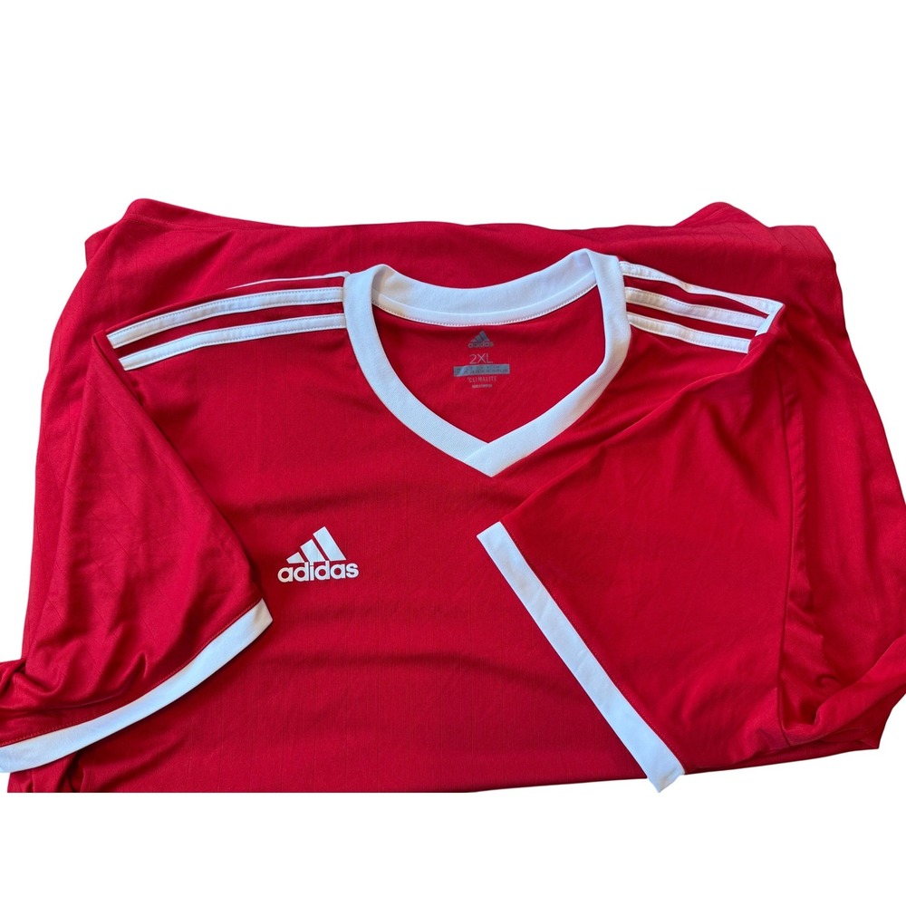 Adidas Climalite Mens Soccer Jersey Red White V-Neck Short Sleeve 2XL - Picture 4 of 6